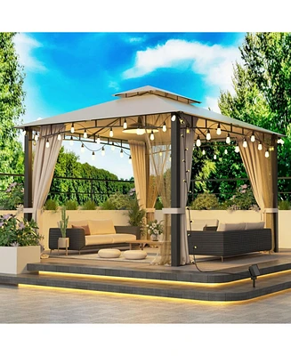 10x12 Metal Grill Gazebo with Net & Curtains