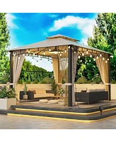 10x12 Metal Grill Gazebo with Net & Curtains