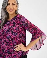 Kasper Women's Floral-Print Bell-Sleeve Top, Regular & Petite