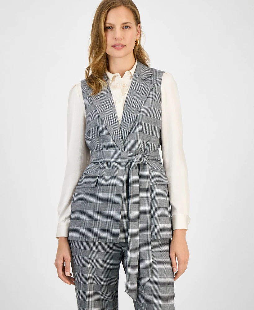 Kasper Women's Checkered-Print Belted Vest, Regular & Petite