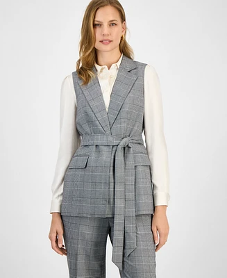 Kasper Women's Checkered-Print Belted Vest, Regular & Petite