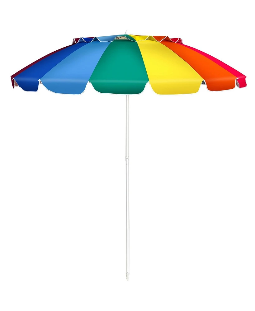 8 Feet Portable Beach Umbrella with Sand Anchor and Tilt Mechanism