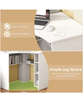 Corner Computer Desk Triangle Home Office Desk with Adjustable Shelf and Arc-Shaped Profile