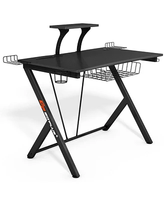Multifunctional E-Sport Gaming Desk with Headset Hook and Cup Holder