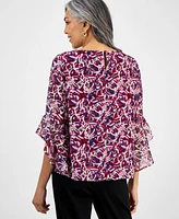 Kasper Women's Flutter-Sleeve Abstract-Print Top, Regular & Petite
