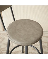 Pub High Dining Table 7 Piece Set, Industrial Style Pub Table, 6 Pu Leather Bar Chairs for Kitchen Breakfast Table, Living Room, Bar, Rustic Grey, 47.
