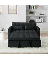 54.33 inch versatile foldable sofa bed in 3 lengths, modern sofa sofa sofa velvet pull-out bed, adjustable back (Black)