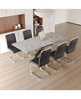 Extendable Dining Table Set for 6-8 with Upholstered Chairs