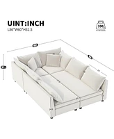 6-Seat Modular Sectional Sofa Bed with Pillows, Free Combination