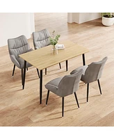 Modern 4-Piece Wood Grain Dining Set with Black Metal Legs