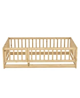 Montessori Twin Floor Bed with Fence and Door (Natural)