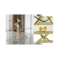 Modern Glass Dining Set: 6 Chairs, Gold Table & Chair Legs