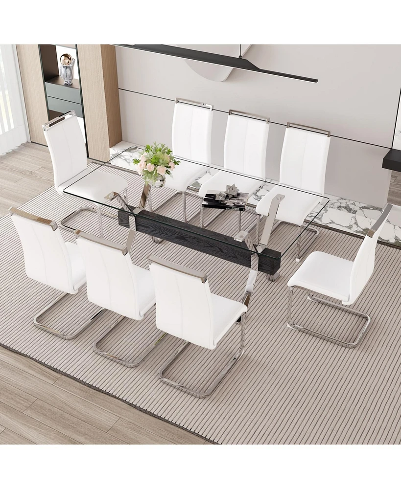 Elegant Tempered Glass Dining Set with 8 Chairs