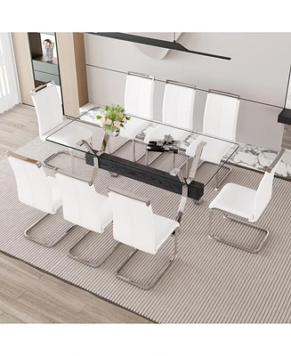 Elegant Tempered Glass Dining Set with 8 Chairs