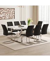 Modern Dining Table Set: 71" Mdf Table with 8 Pu Chairs