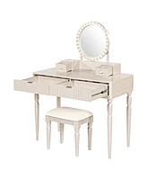 Vanity Desk Set with Mirror & Stool