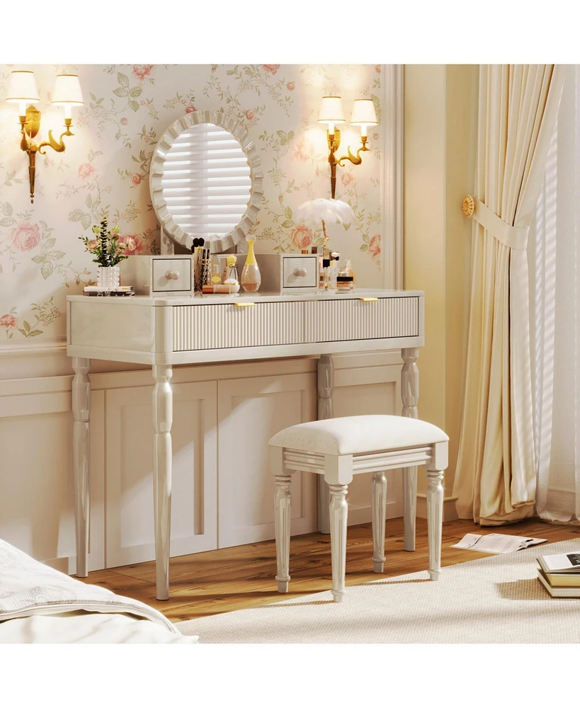 Vanity Desk Set with Mirror & Stool