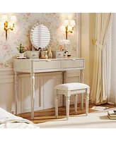 Vanity Desk Set with Mirror & Stool
