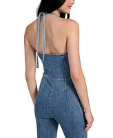 Guess Women's Blair Denim Halter Flared-Leg Jumpsuit