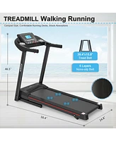 Electric Walking Running Treadmill Machine 5" Lcd Screen 250 Lb Capacity Bluetooth Music