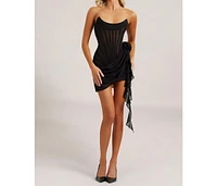 Heiress Beverly Hills Women's Chiffon Mesh Corset Flower Drape Mini Dress