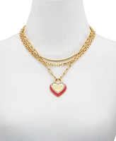 Guess Gold-Tone Crystal Logo Heart Layered Pendant Necklace, 18" + 2" extender