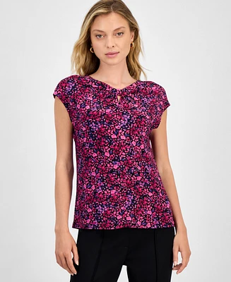 Kasper Women's Ditsy Floral-Print Keyhole-Cutout Top, Regular & Petite