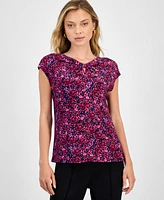 Kasper Women's Ditsy Floral-Print Keyhole-Cutout Top, Regular & Petite