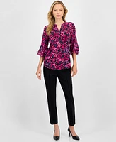 Kasper Women's Ditsy Floral-Print Bell-Sleeve Top, Regular & Petite