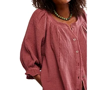 Free People Women's Lucy Cotton Button-Front Swing Blouse