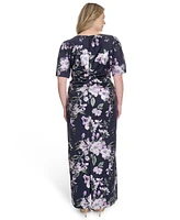 Jessica Howard Plus Printed Boat-Neck Gown