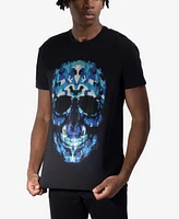 heads or tails Men's Blue Skull Rhinestone Crew T-Shirt