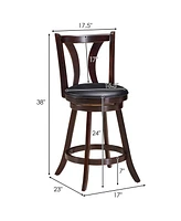 Sugift 24 Inch Set of 2 Swivel Bar Stools Bar Height Chairs with Rubber Wood Legs