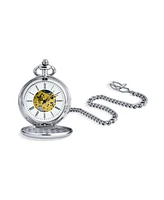 Bling Jewelry Skeleton Pocket Watch for Grandpa with Chain