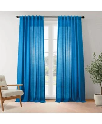 Ink Blue Rustic Weave Sheer Linen Curtains 2 Panels Rod Pocket Window Curtains Drapes 50 W X 96 L