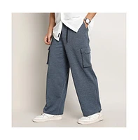 Campus Sutra Men's Prussian Blue Heathered-Relaxed Cargo Trousers