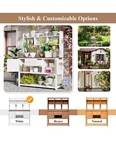 Fir Wood Potting Bench with Hutch & Shelves