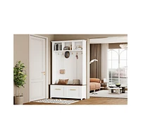 4-in-1 Hall Tree: Hooks, Storage Bench, 76.6"H