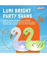 Banzai Lumi Bright Party Swans Inflatable White Pool Lantern Lights, (2 Pack)