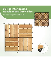 30 Pcs Interlocking Flooring Tiles Floor Decking for Patio Acacia Wood Outdoor