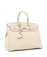 Pre-Owned Hermes Birkin 35 Handbag Light Clemence with Palladium Hardware