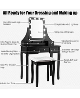 Vanity Dressing Table Set with 10 Dimmable Bulbs and Cushioned Stool