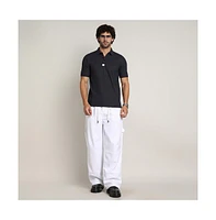 Campus Sutra Men's Chalk White Relaxed-Panel Cargo Trousers