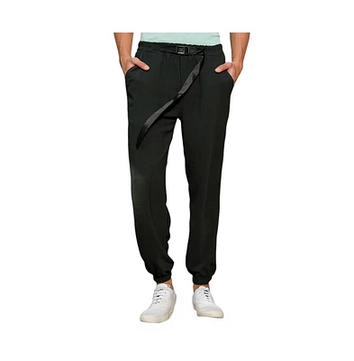 Campus Sutra Men's Obsidian Black Solid Belted Trousers
