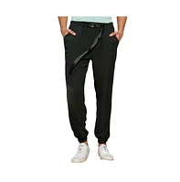 Campus Sutra Men's Obsidian Black Solid Belted Trousers