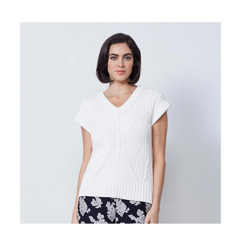 Etcetera Women's Mixed Cable Pullover Sweater Strawflower