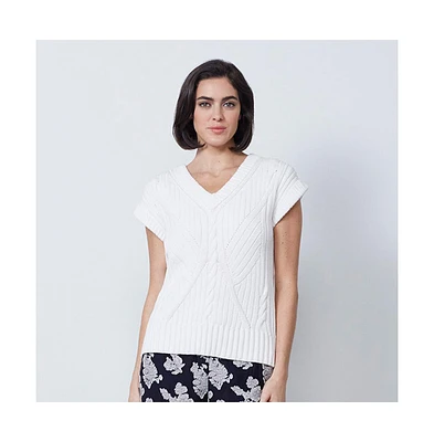 Etcetera Women's Mixed Cable Pullover Sweater Strawflower