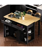 Kitchen Island with Extendable Table & Storage