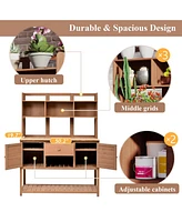Fir Wood Potting Bench with Hutch & Shelves