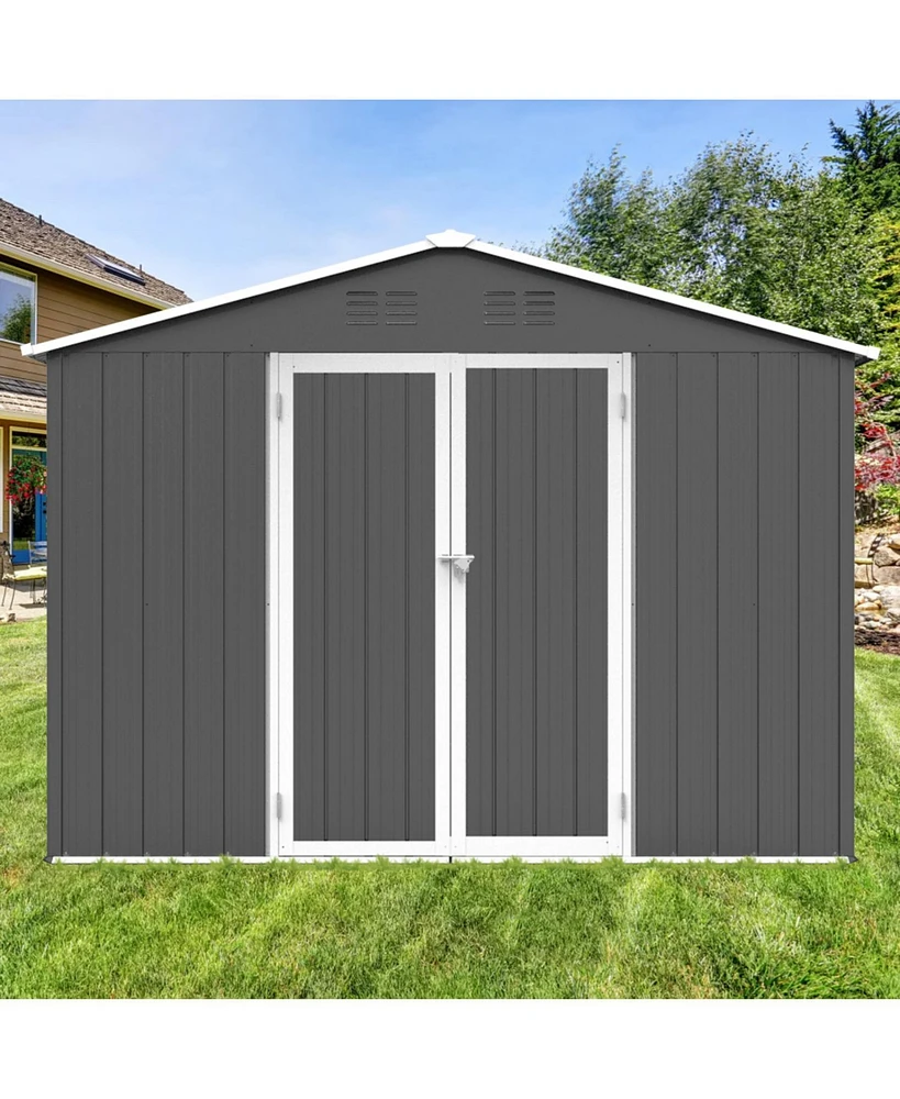 Metal garden sheds 6ftx8ft outdoor storage sheds Grey with window